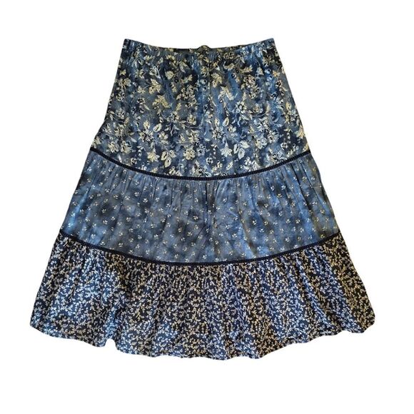 GAP Blue Mixed Tiered Floral Boho Cotton Midi Skirt Size Large Petite - Picture 11 of 14